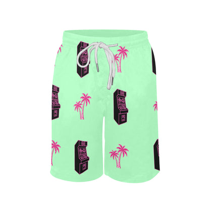 Retro Neon Palm Tree Arcade Shorts for Boys