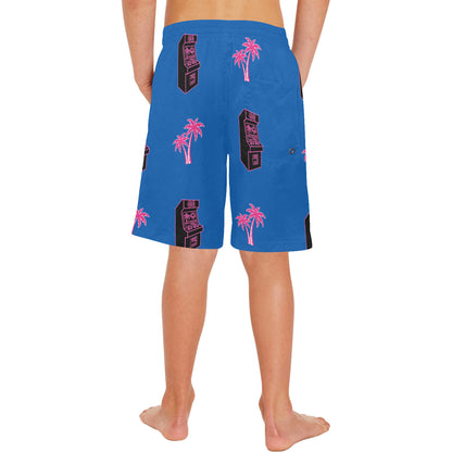 Retro Neon Palm Tree Arcade Shorts for Boys