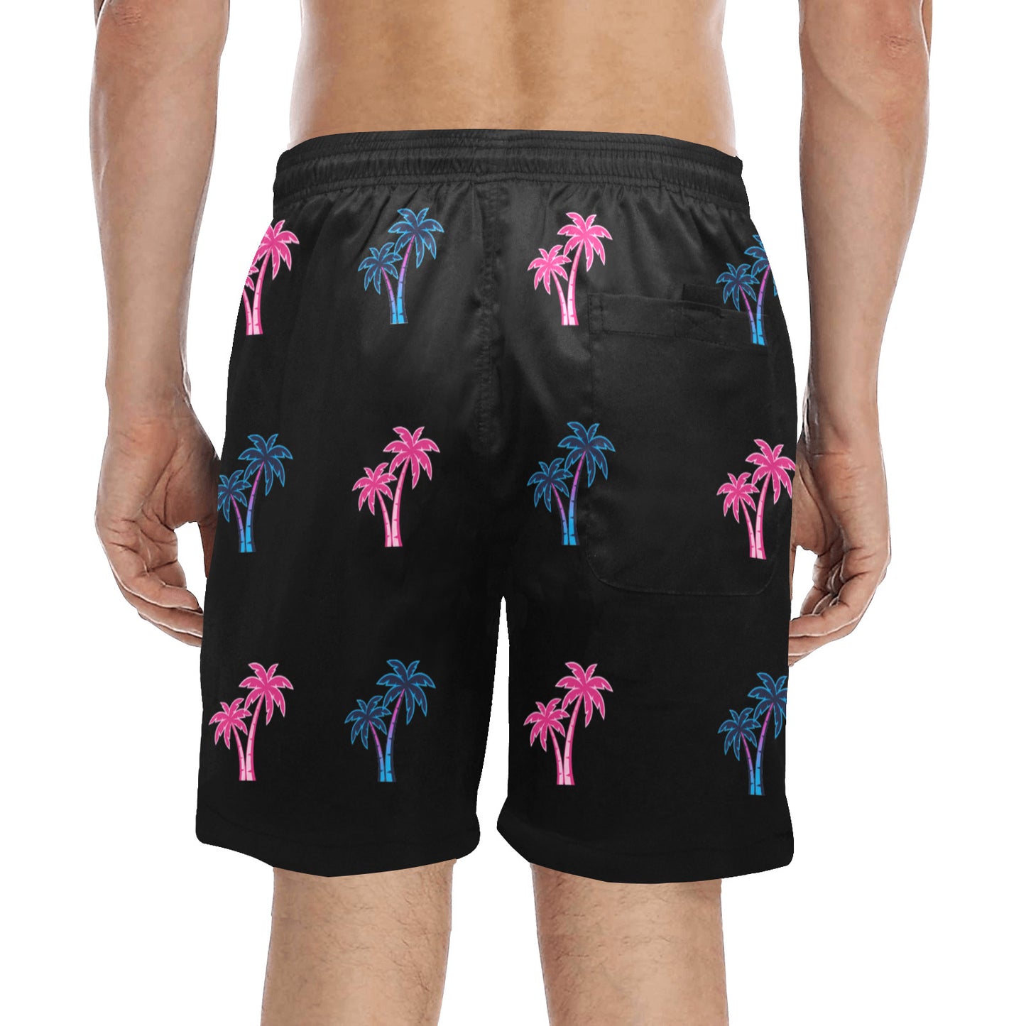Neon Cotton Candy Pink and Blue Palm Trees Beach Shorts for Men