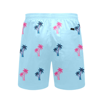 Neon Cotton Candy Pink and Blue Palm Trees Beach Shorts for Men