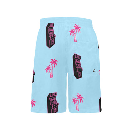 Retro Neon Palm Tree Arcade Shorts for Boys