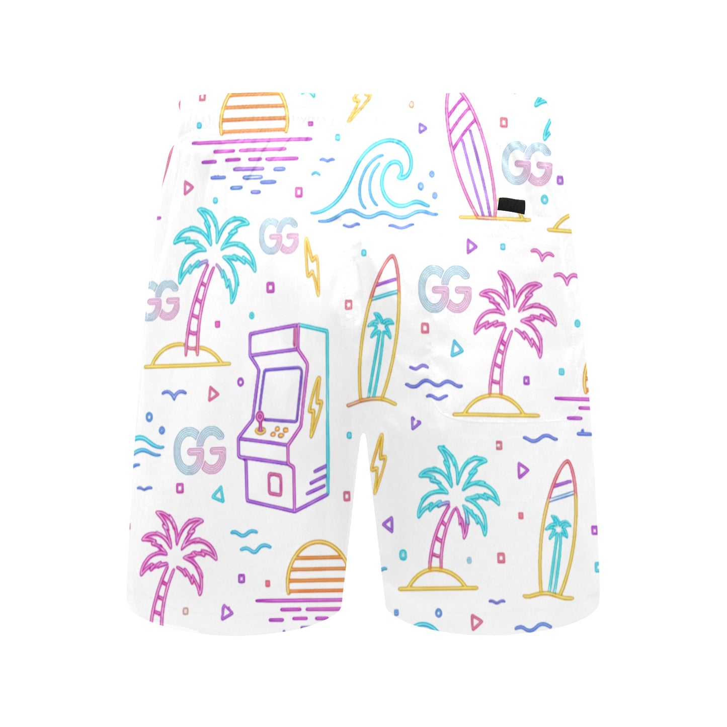 Retro Neon Arcade Gamer Beach Shorts For Men