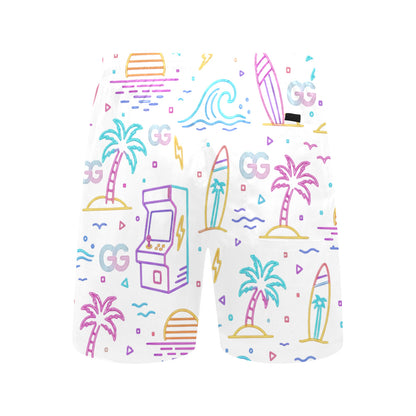 Retro Neon Arcade Gamer Beach Shorts For Men