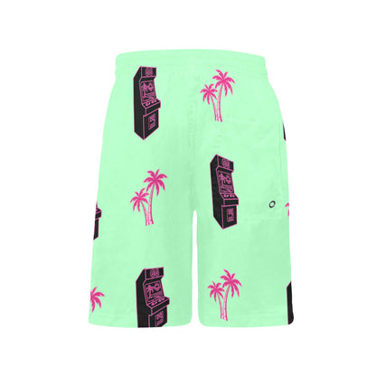 Retro Neon Palm Tree Arcade Shorts for Boys