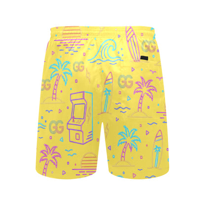 Retro Neon Arcade Gamer Beach Shorts For Men