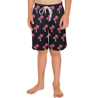 Neon Cotton Candy Pink Palm Tree Beach Shorts for Boys