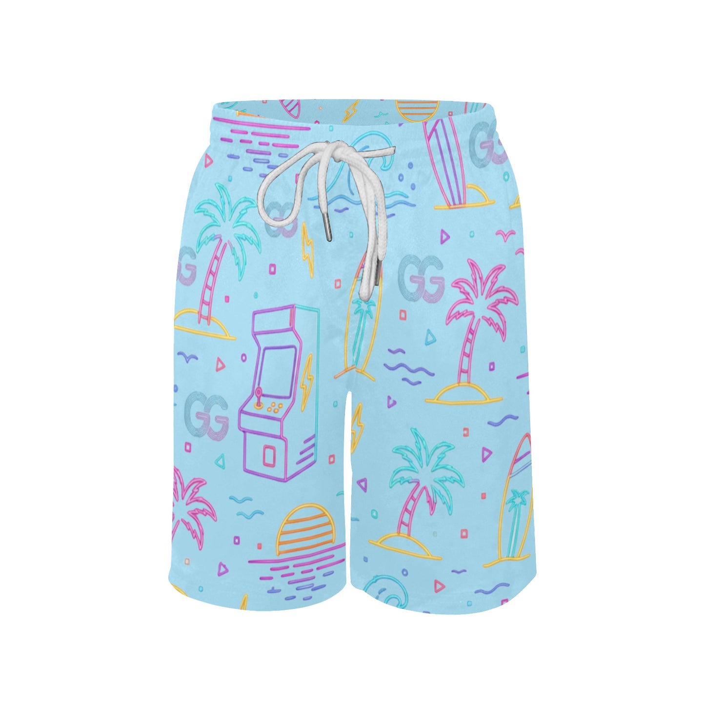Neon Retro Arcade Gamer Beach Shorts For Boys