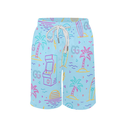 Neon Retro Arcade Gamer Beach Shorts For Boys