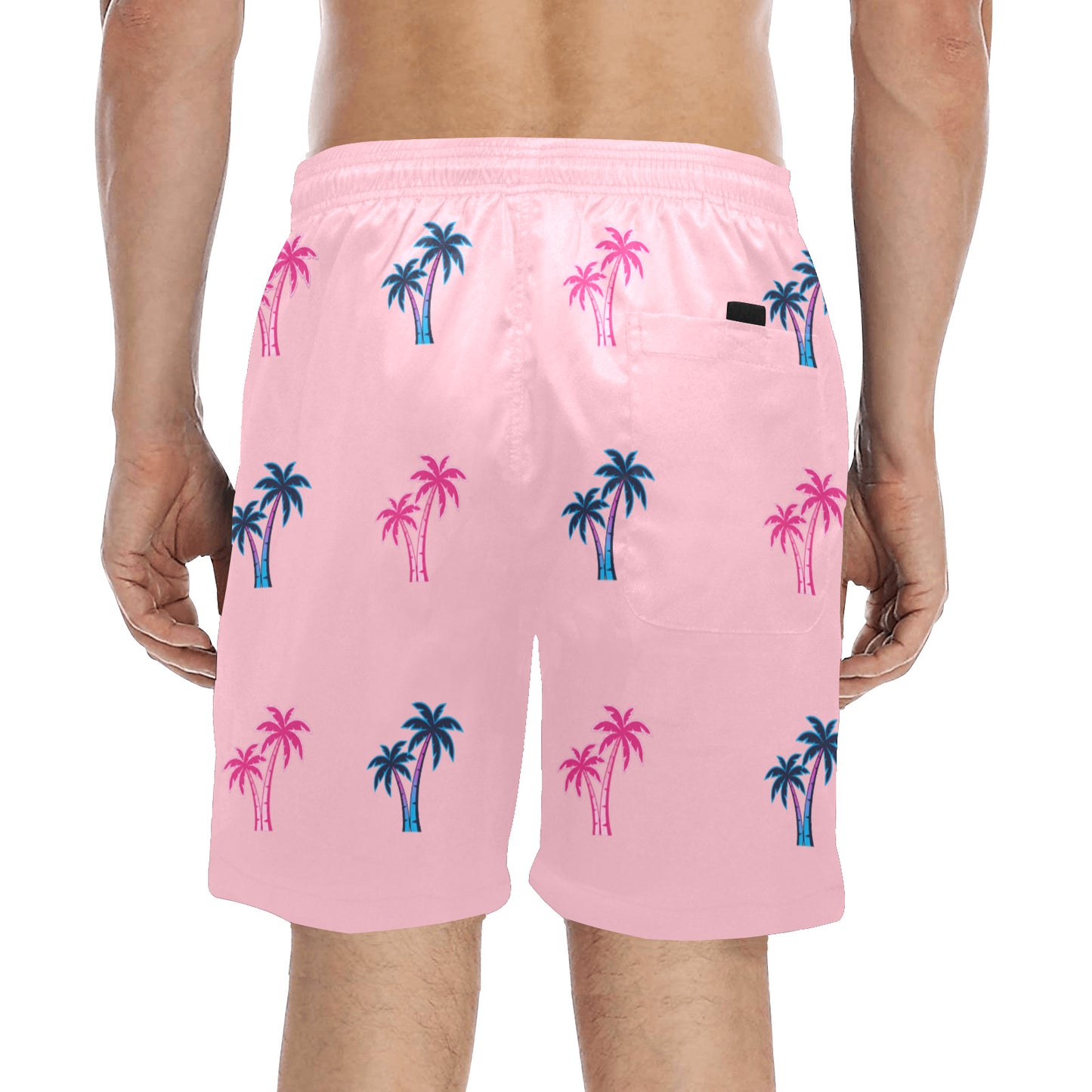 Neon Cotton Candy Pink and Blue Palm Trees Beach Shorts for Men