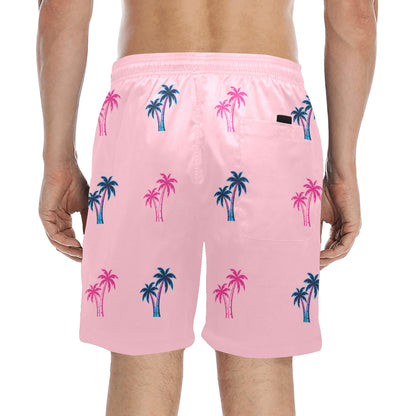 Neon Cotton Candy Pink and Blue Palm Trees Beach Shorts for Men