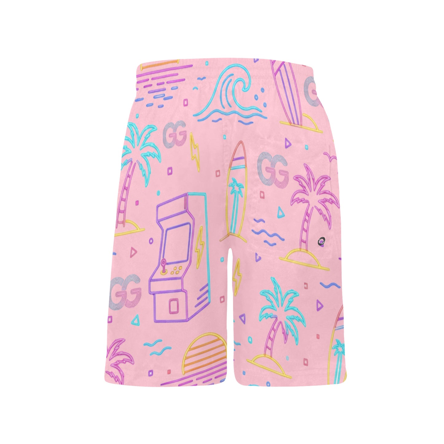 Neon Retro Arcade Gamer Beach Shorts For Boys