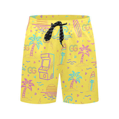 Retro Neon Arcade Gamer Beach Shorts For Men