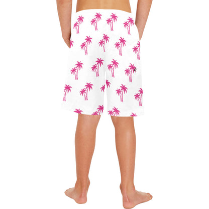 Neon Cotton Candy Pink Palm Tree Beach Shorts for Boys