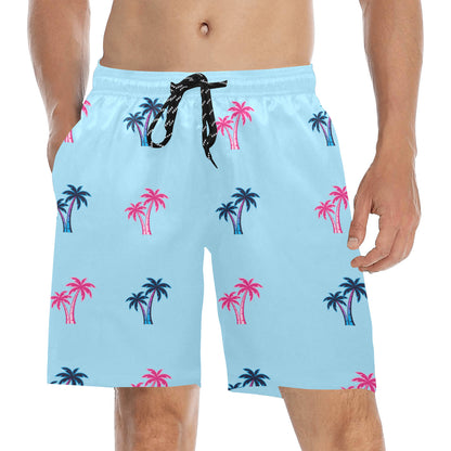 Neon Cotton Candy Pink and Blue Palm Trees Beach Shorts for Men