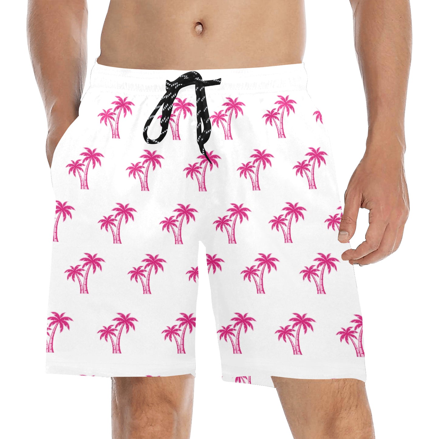 Neon Cotton Candy Pink Palm Tree Beach Shorts for Men