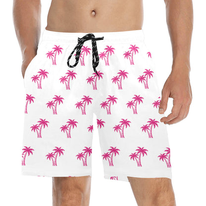 Neon Cotton Candy Pink Palm Tree Beach Shorts for Men