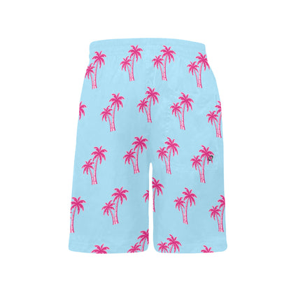 Neon Cotton Candy Pink Palm Tree Beach Shorts for Boys