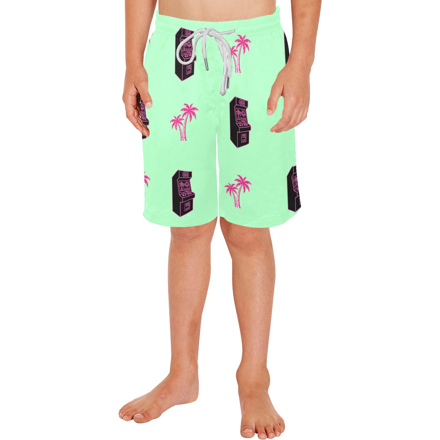 Retro Neon Palm Tree Arcade Shorts for Boys