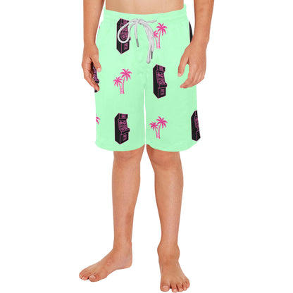 Retro Neon Palm Tree Arcade Shorts for Boys