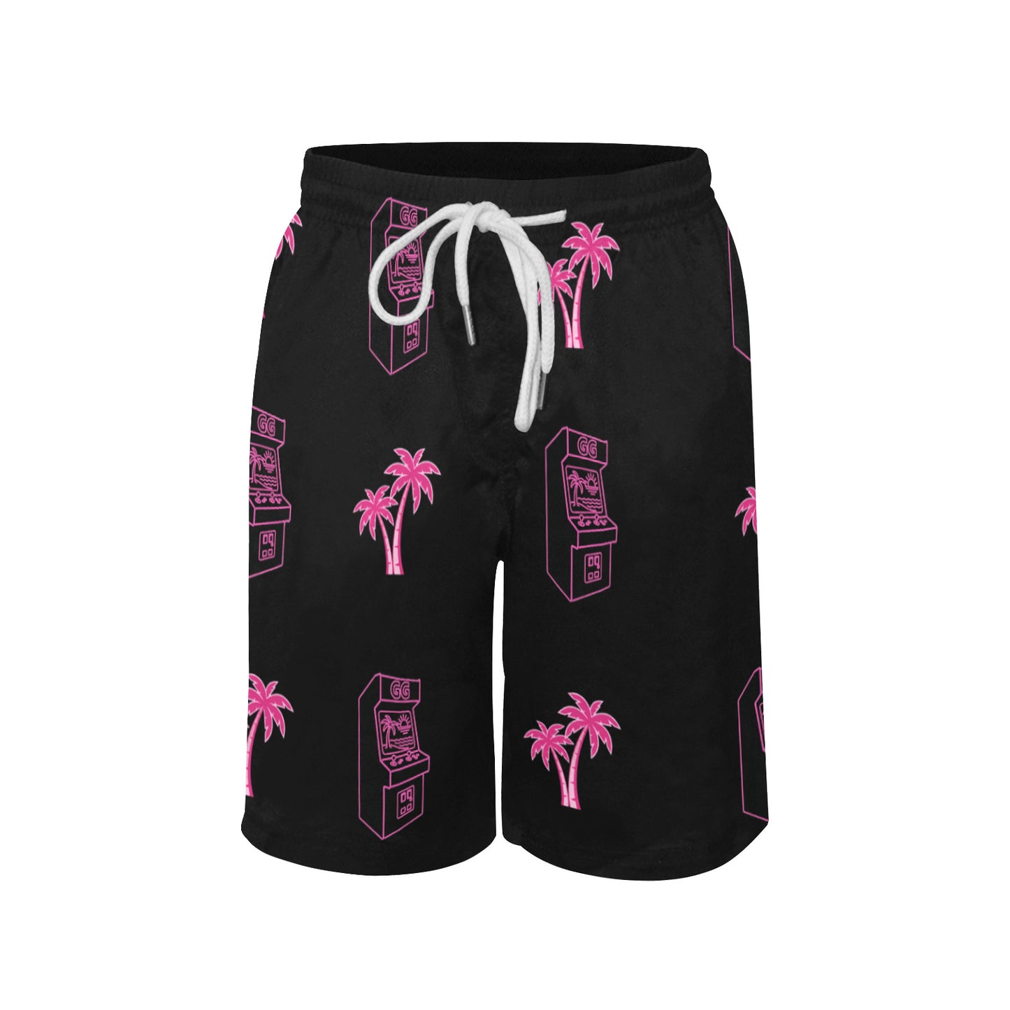Retro Neon Palm Tree Arcade Shorts for Boys