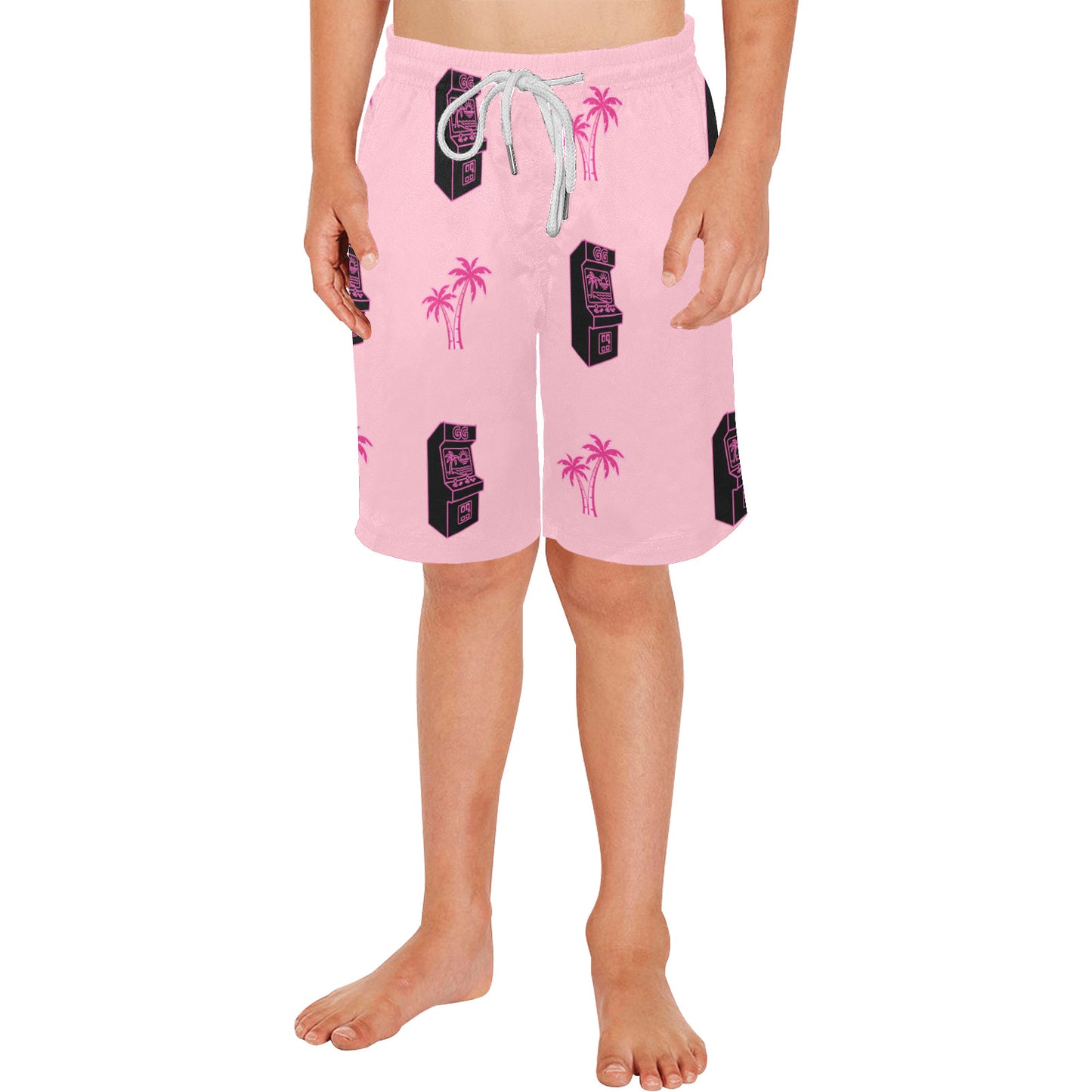 Retro Neon Palm Tree Arcade Shorts for Boys
