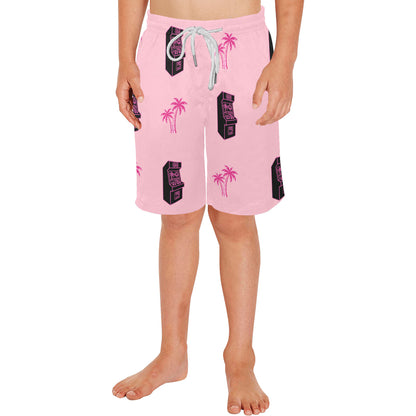 Retro Neon Palm Tree Arcade Shorts for Boys