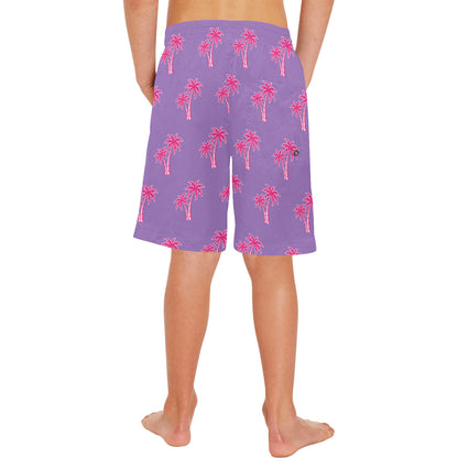 Neon Cotton Candy Pink Palm Tree Beach Shorts for Boys
