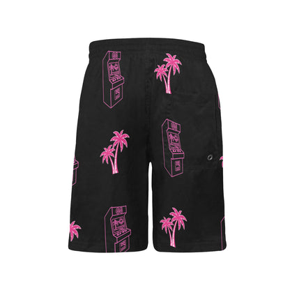Retro Neon Palm Tree Arcade Shorts for Boys