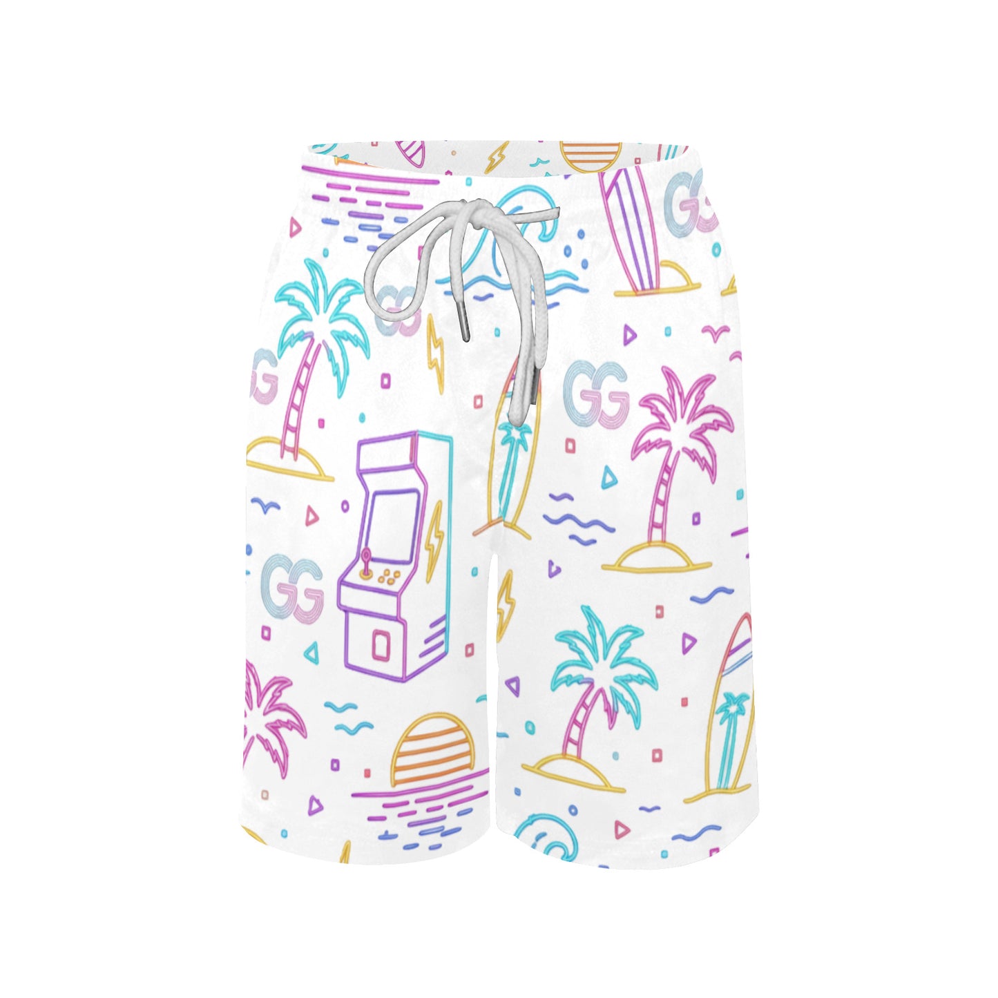 Neon Retro Arcade Gamer Beach Shorts For Boys