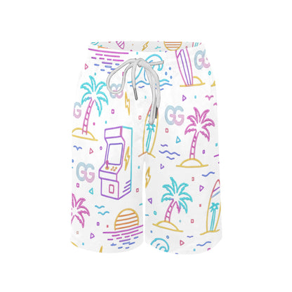 Neon Retro Arcade Gamer Beach Shorts For Boys