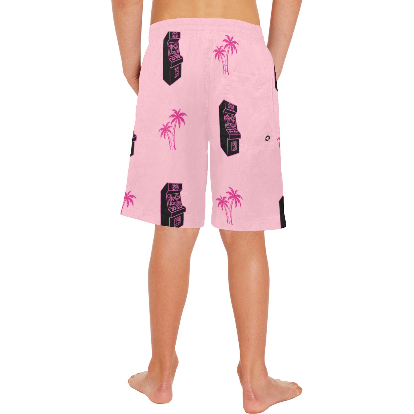 Retro Neon Palm Tree Arcade Shorts for Boys