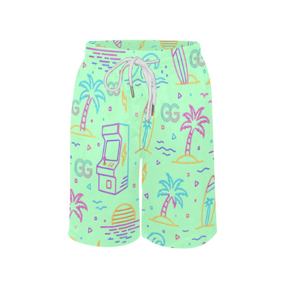 Neon Retro Arcade Gamer Beach Shorts For Boys