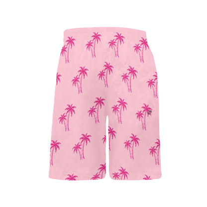 Neon Cotton Candy Pink Palm Tree Beach Shorts for Boys