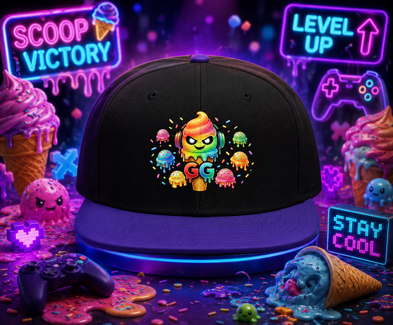 Rainbow Ice Cream and Sprinkles Explosion Snapback Hat