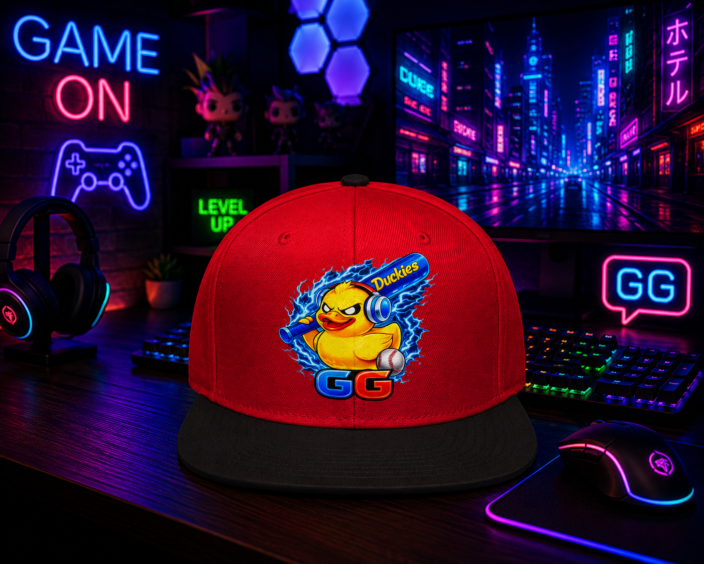 Flat Bill Hat GG Duckies Lightning Baseball