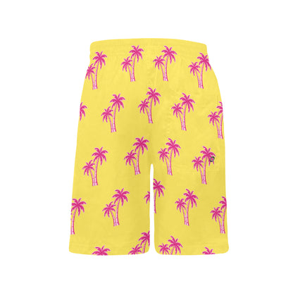 Neon Cotton Candy Pink Palm Tree Beach Shorts for Boys