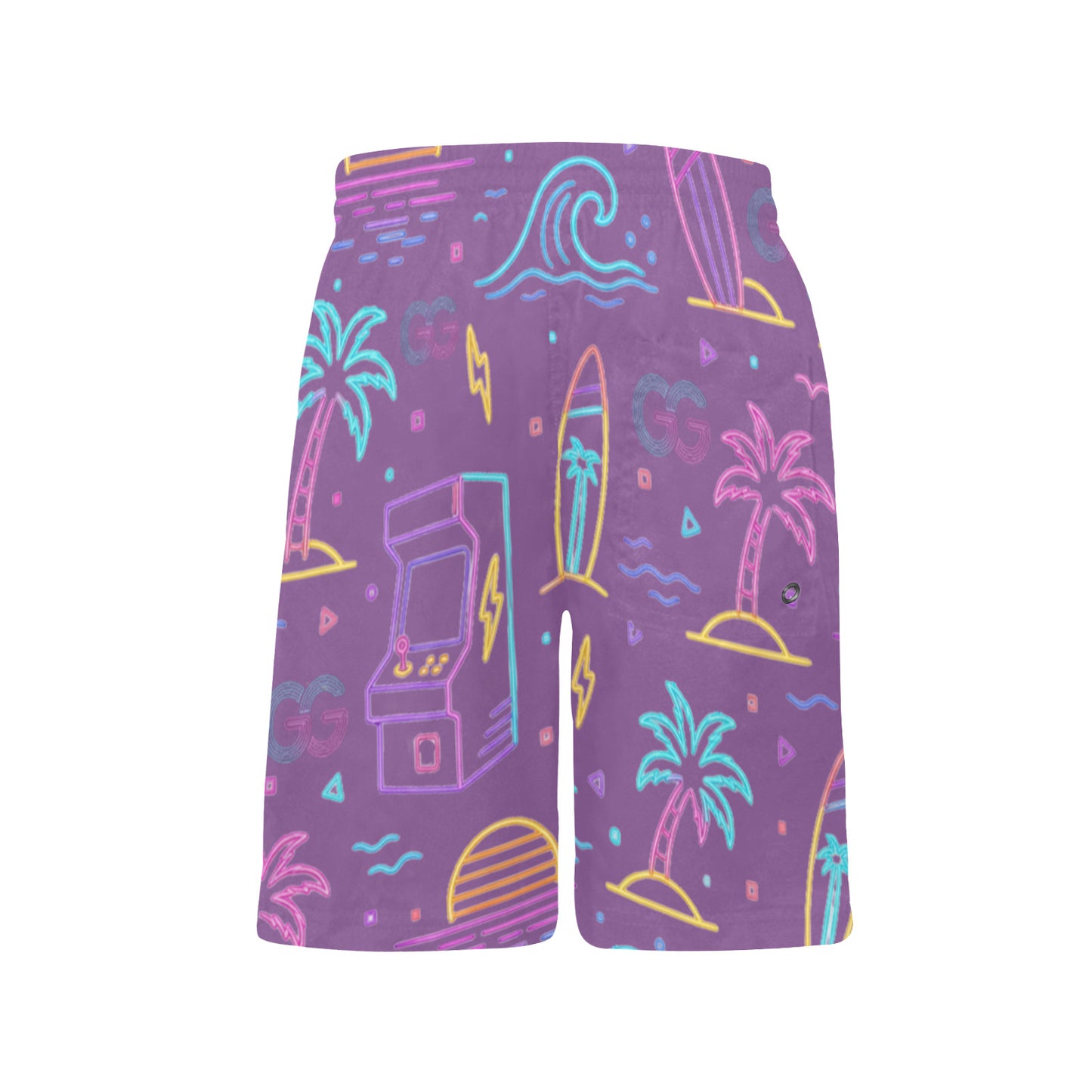 Neon Retro Arcade Gamer Beach Shorts For Boys