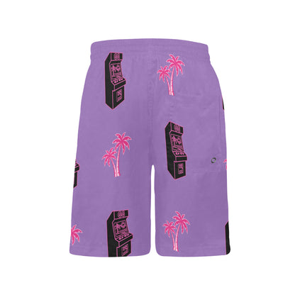 Retro Neon Palm Tree Arcade Shorts for Boys