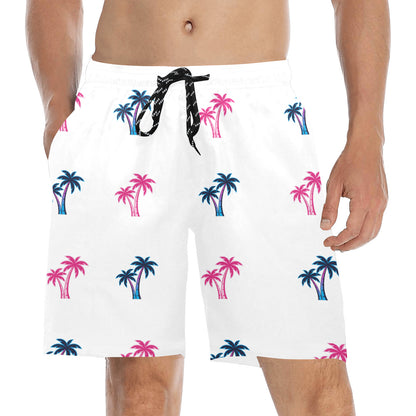 Neon Cotton Candy Pink and Blue Palm Trees Beach Shorts for Men