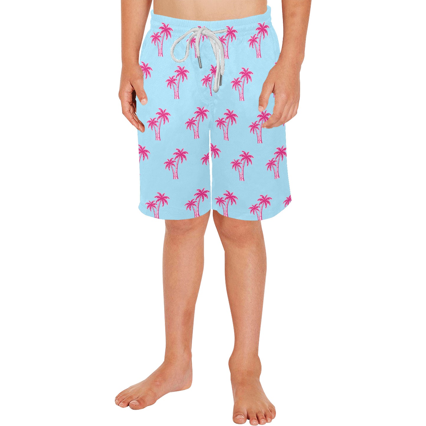 Neon Cotton Candy Pink Palm Tree Beach Shorts for Boys