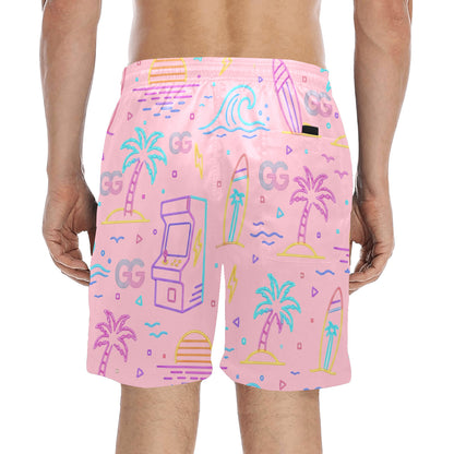 Retro Neon Arcade Gamer Beach Shorts For Men