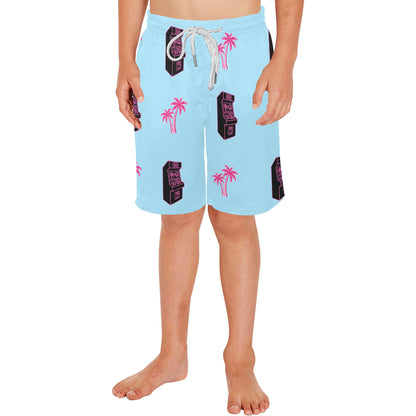 Retro Neon Palm Tree Arcade Shorts for Boys