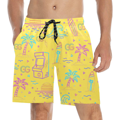 Retro Neon Arcade Gamer Beach Shorts For Men