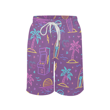 Neon Retro Arcade Gamer Beach Shorts For Boys