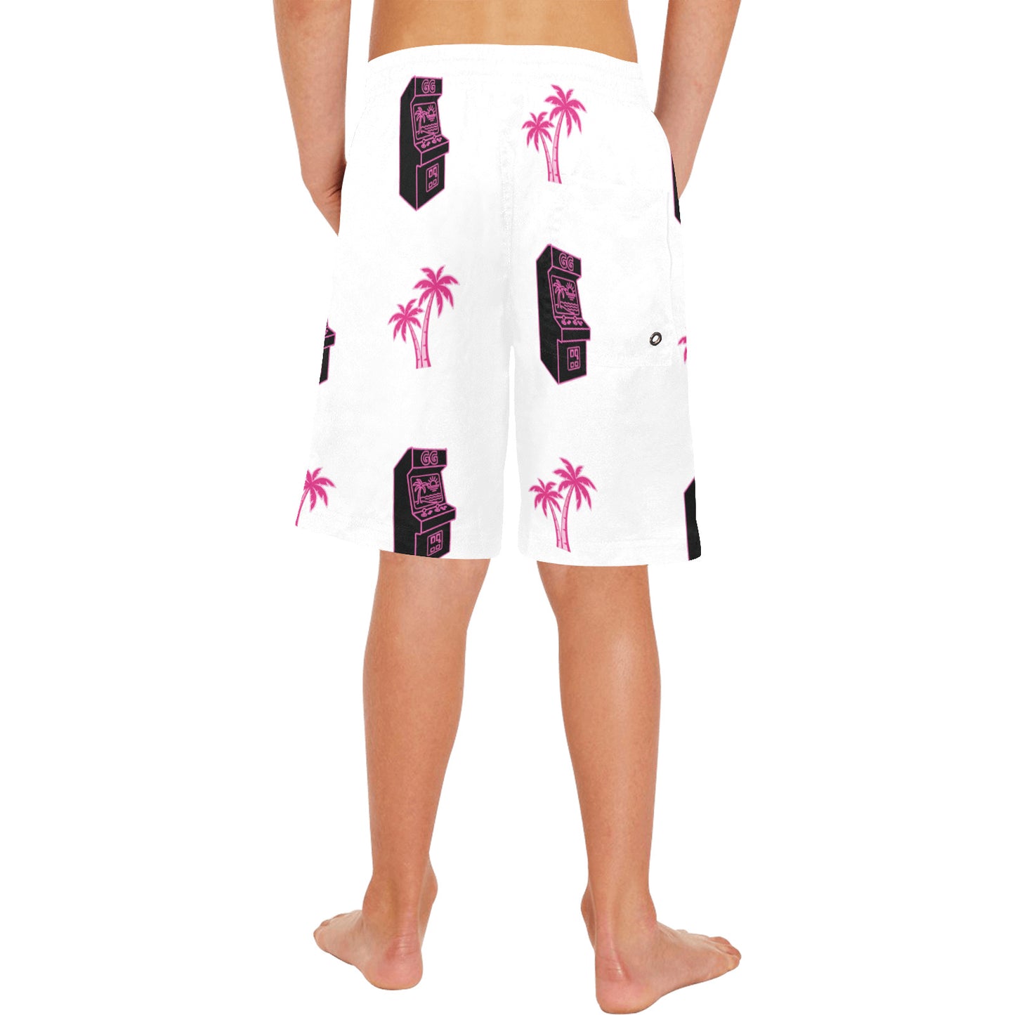 Retro Neon Palm Tree Arcade Shorts for Boys
