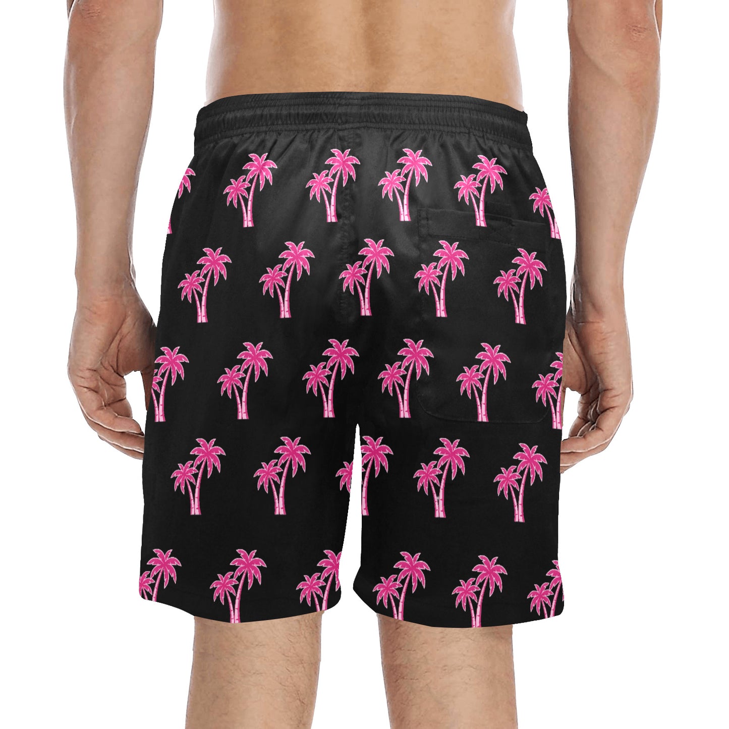 Neon Cotton Candy Pink Palm Tree Beach Shorts for Men