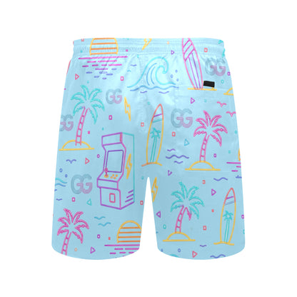 Retro Neon Arcade Gamer Beach Shorts For Men
