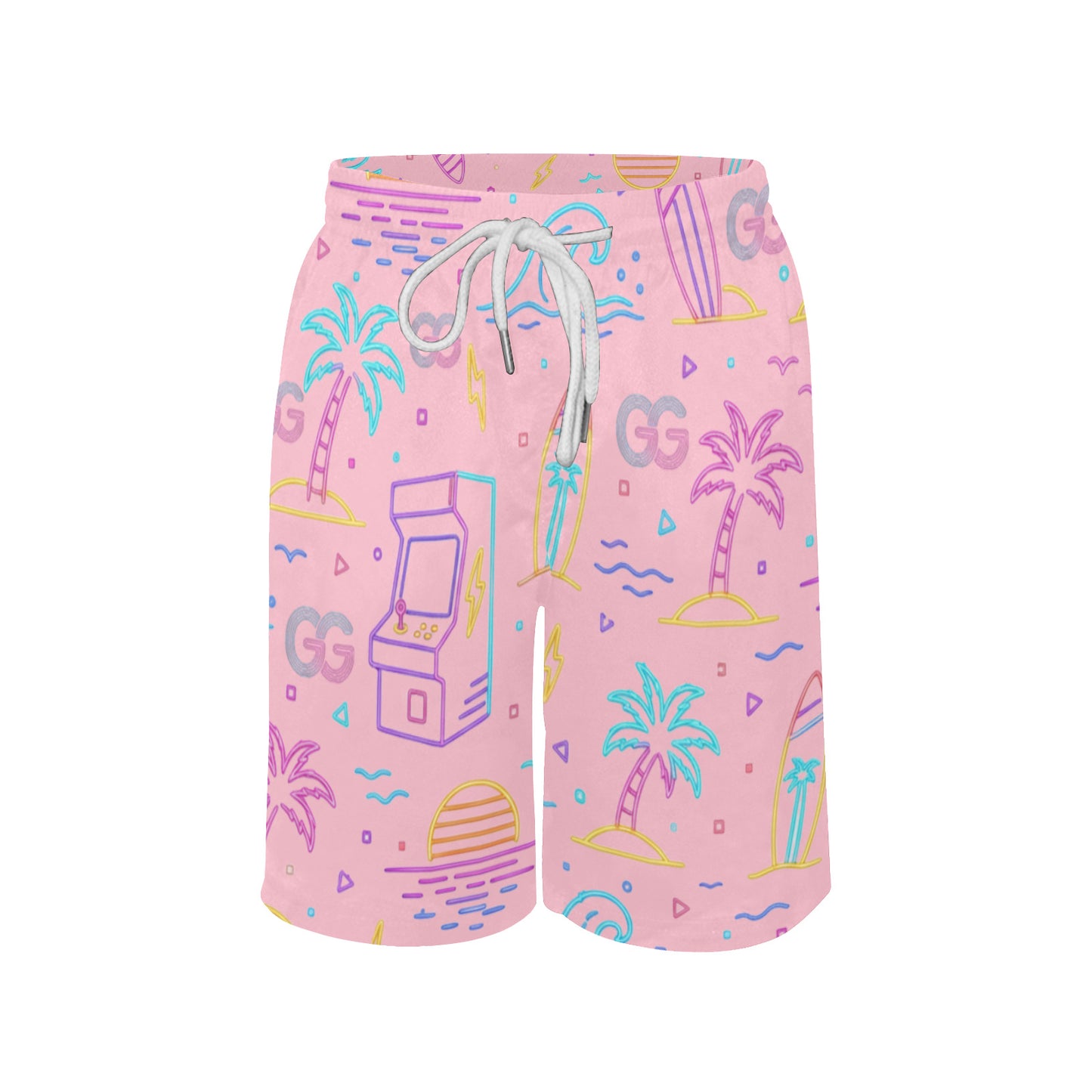Neon Retro Arcade Gamer Beach Shorts For Boys