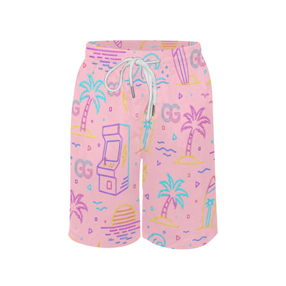 Neon Retro Arcade Gamer Beach Shorts For Boys