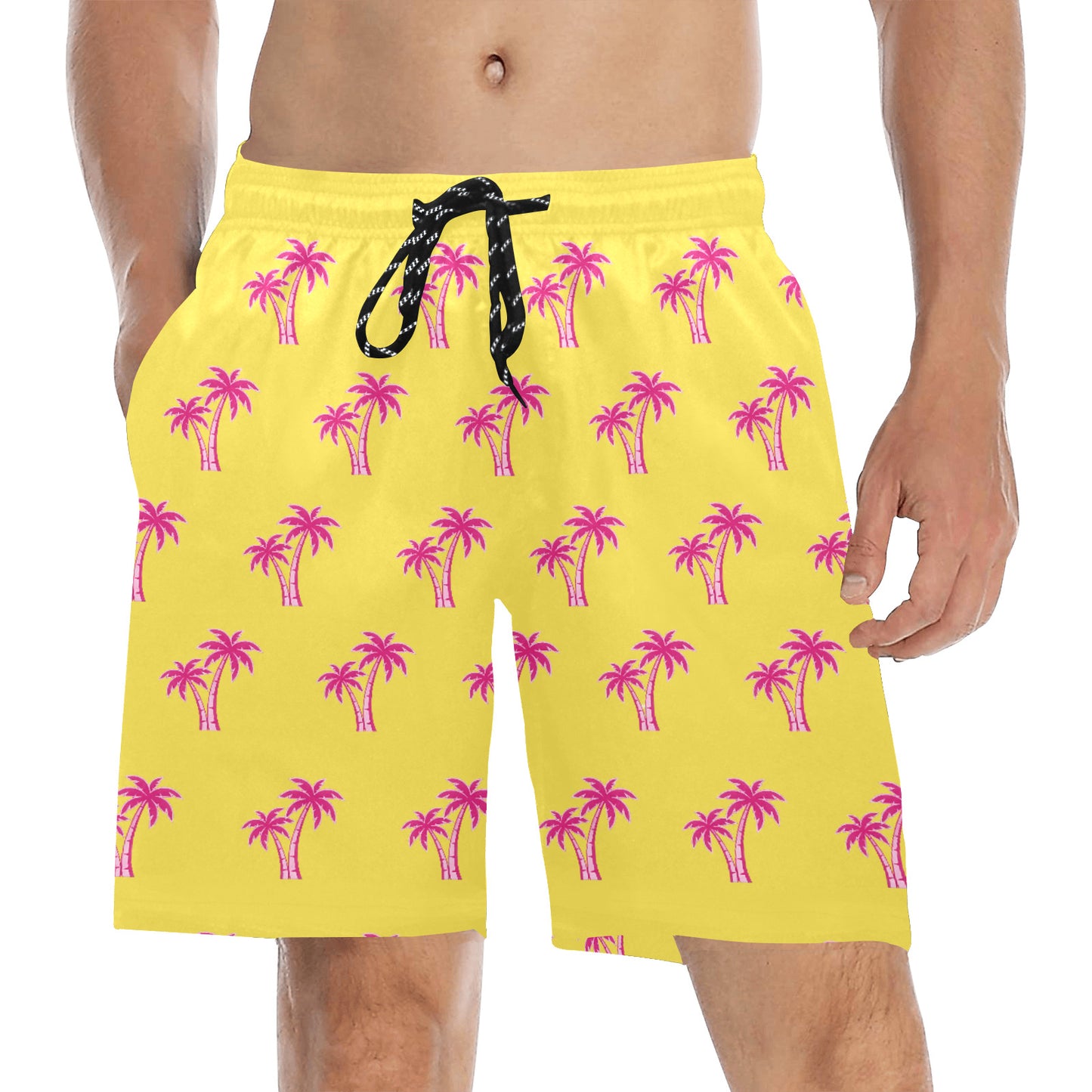 Neon Cotton Candy Pink Palm Tree Beach Shorts for Men
